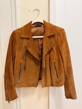Suede Leather Jacket in Chestnut Brown